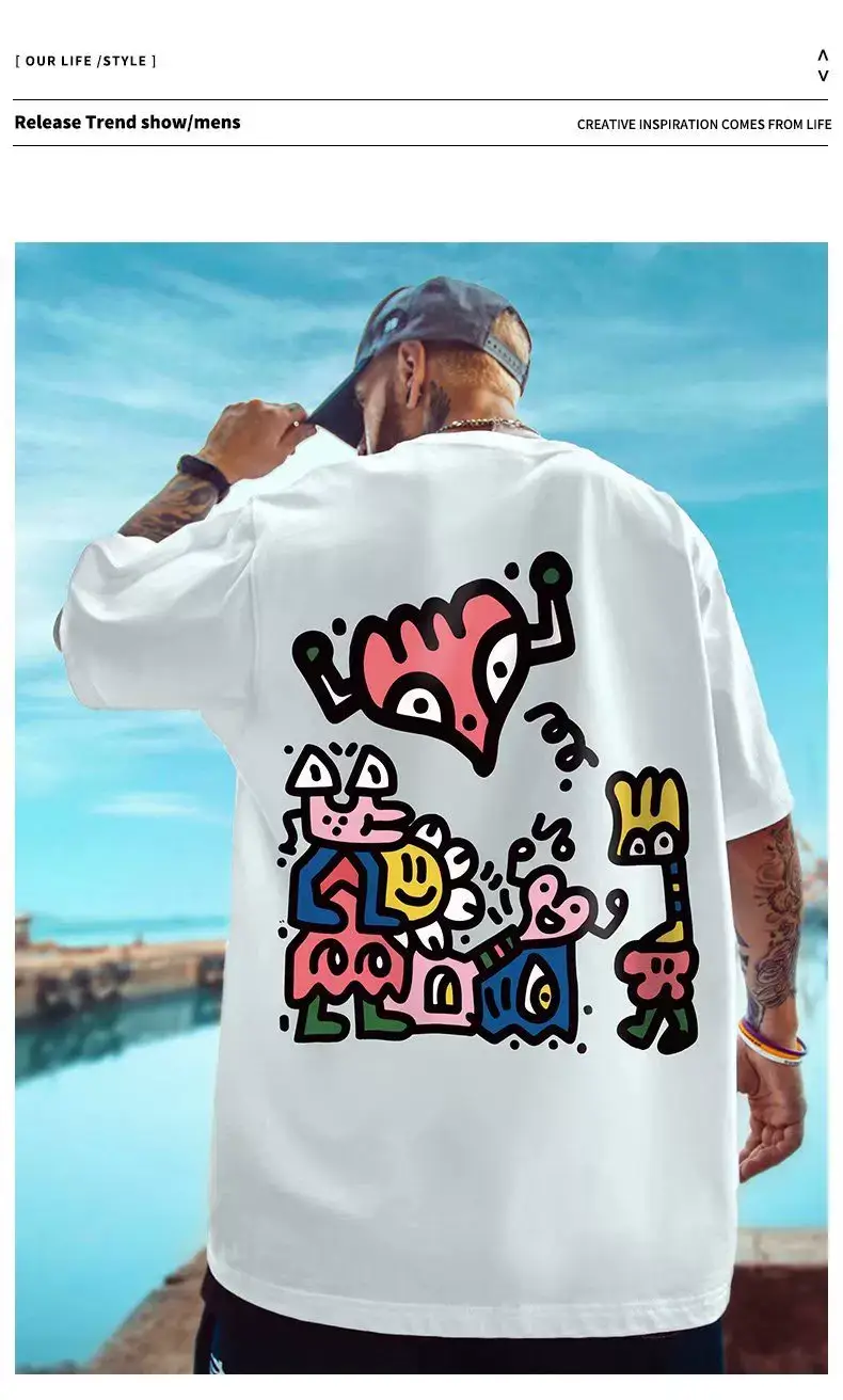 Oversize Cartoon T-Shirt Men White Half Sleeve — feature 23