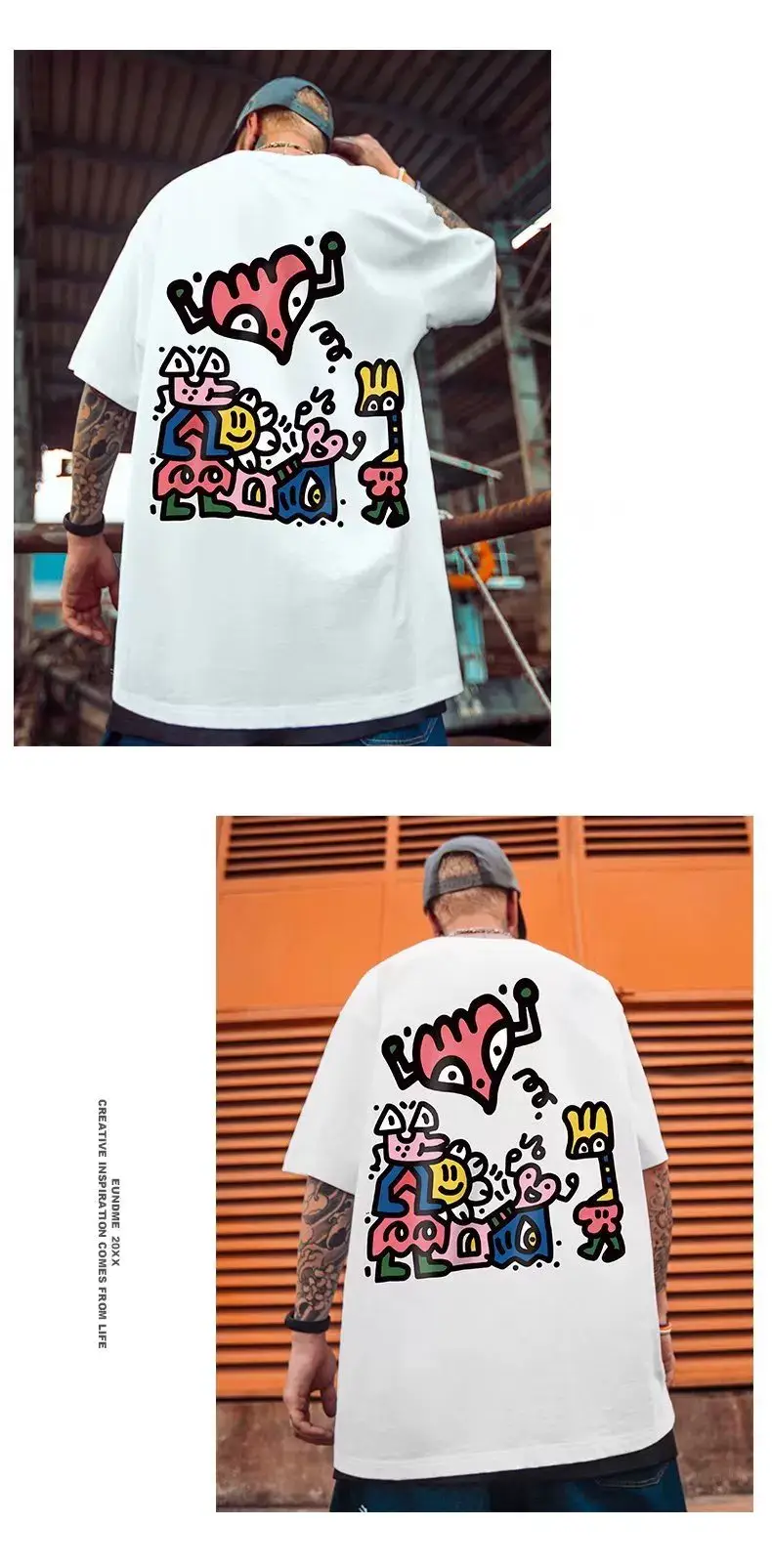Oversize Cartoon T-Shirt Men White Half Sleeve — feature 24