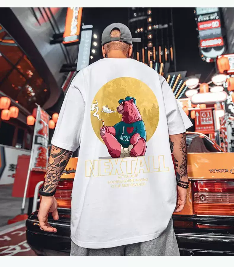 Oversize Cartoon T-Shirt Men White Half Sleeve — feature 35