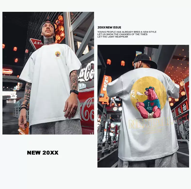 Oversize Cartoon T-Shirt Men White Half Sleeve — feature 36