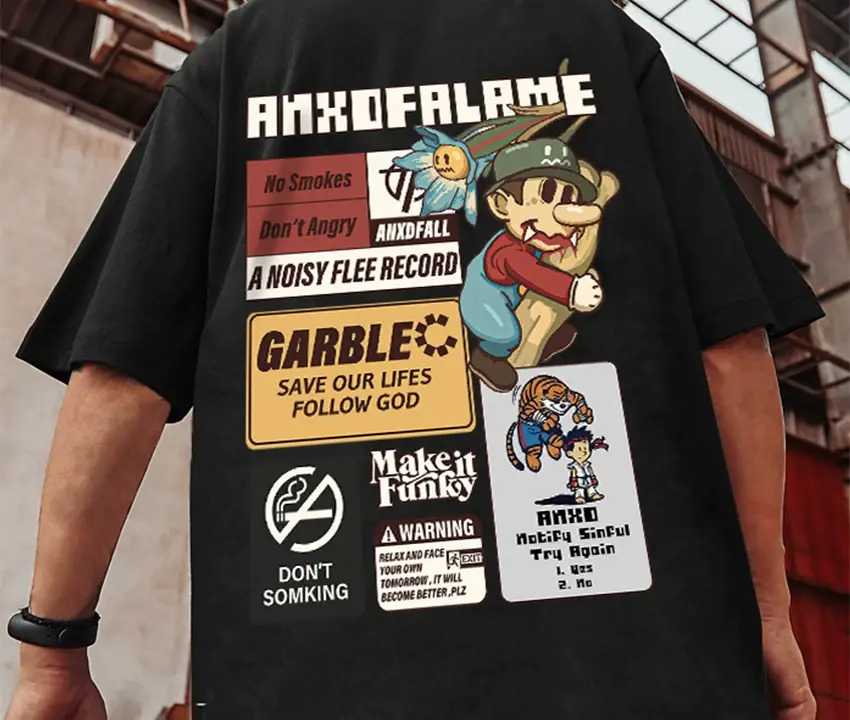 Oversize Cartoon T-Shirt Men White Half Sleeve — feature 43