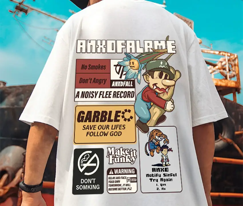 Oversize Cartoon T-Shirt Men White Half Sleeve — feature 47
