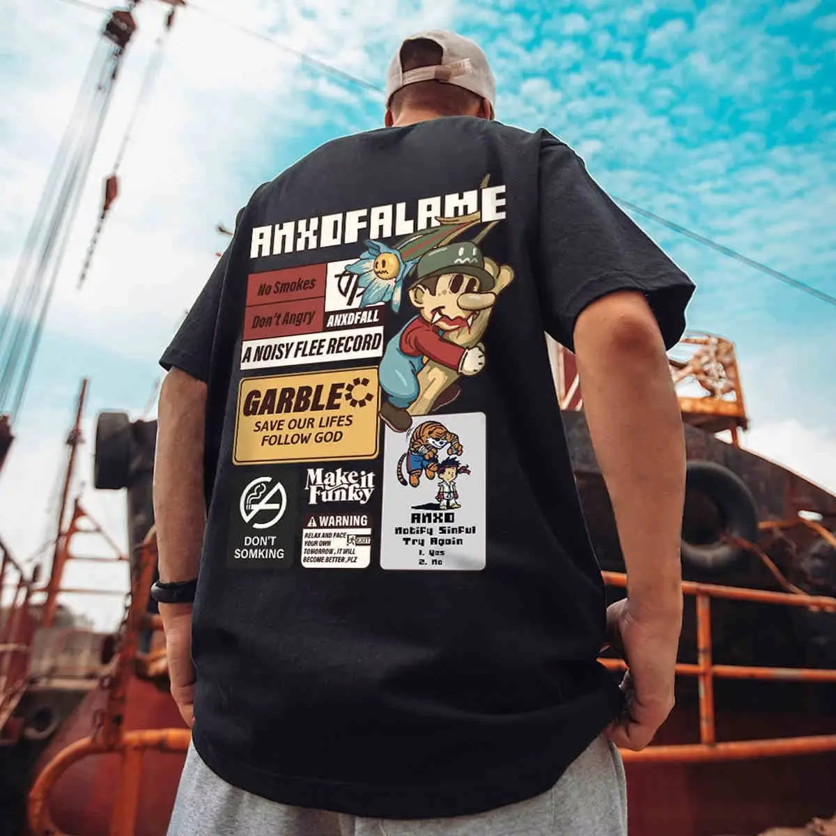 Oversize Cartoon T-Shirt Men White Half Sleeve - Image 14