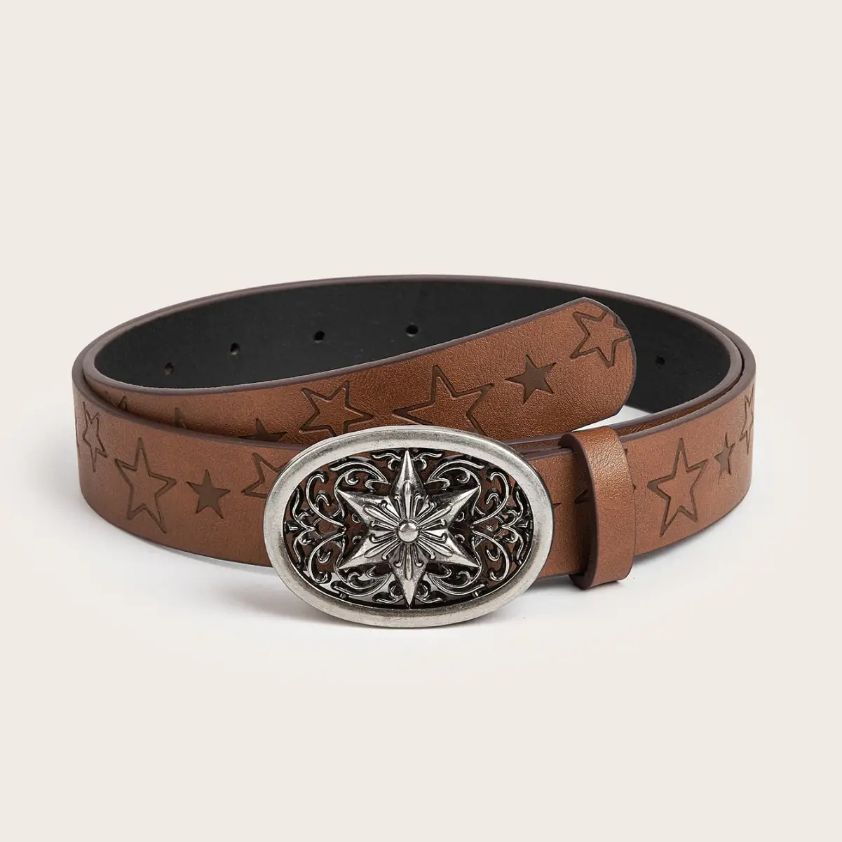 Women Men Brown Star Snap Belt - Image 5