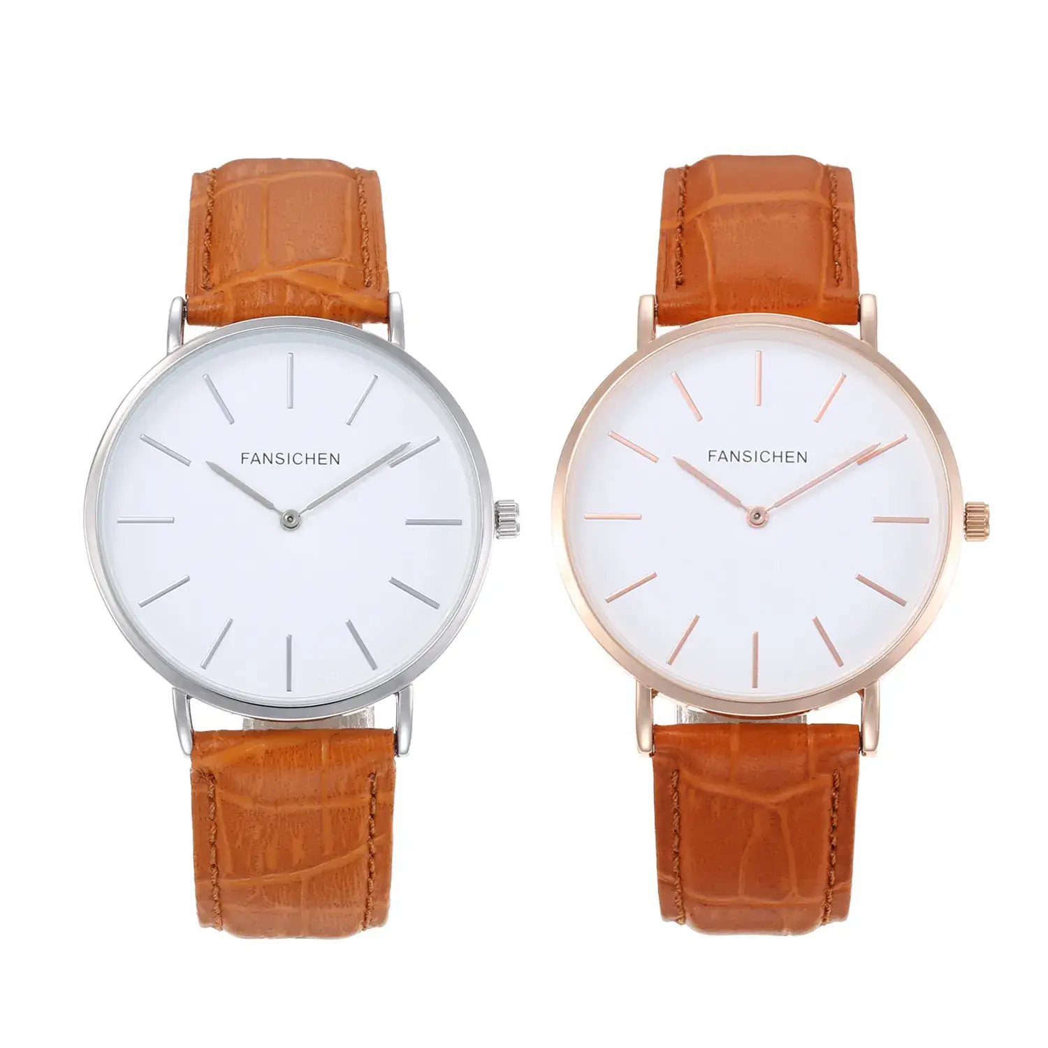 White Quartz Watch with Brown Leather Strap - Image 7