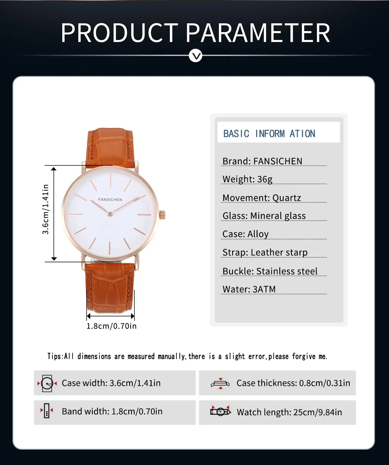 White Quartz Watch with Brown Leather Strap — feature 4
