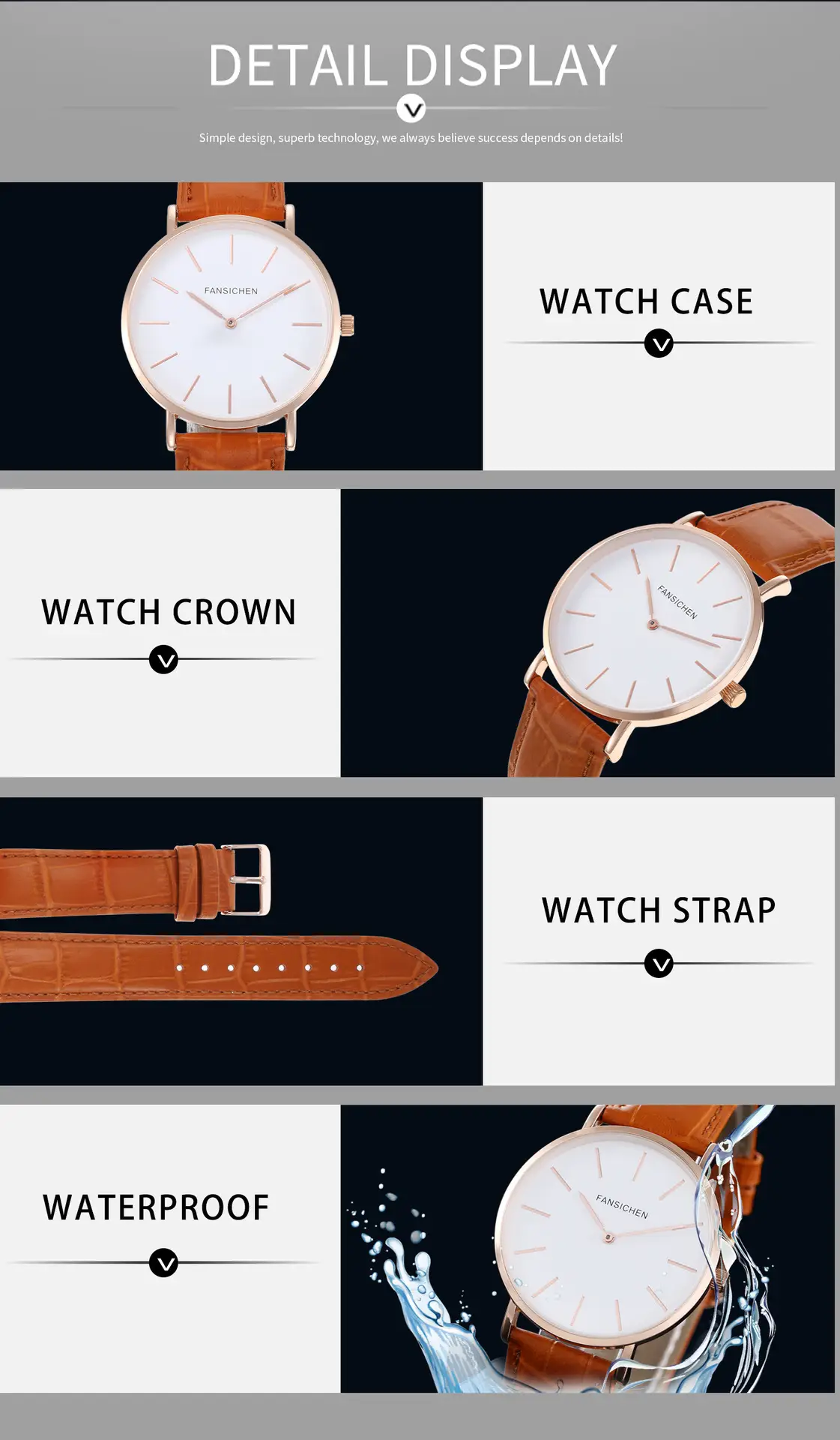 White Quartz Watch with Brown Leather Strap — feature 5