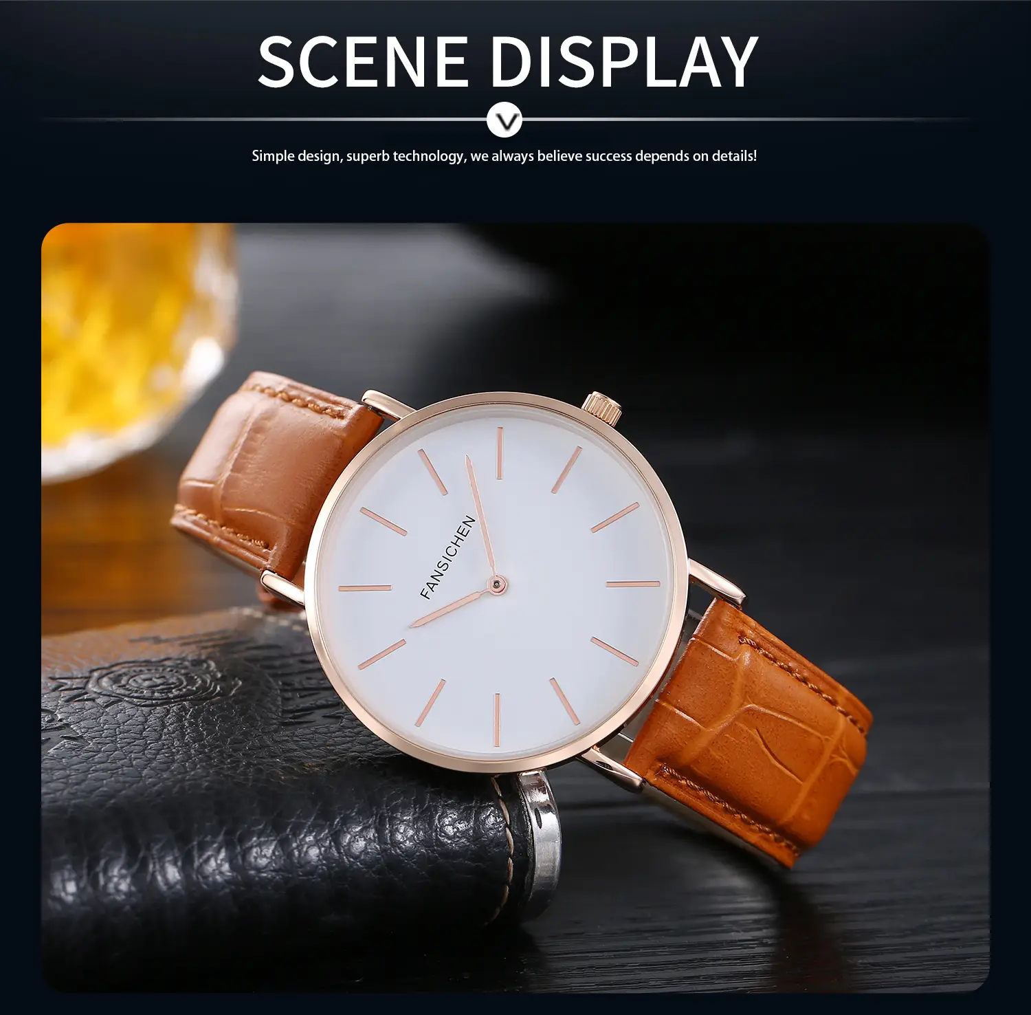 White Quartz Watch with Brown Leather Strap — feature 6