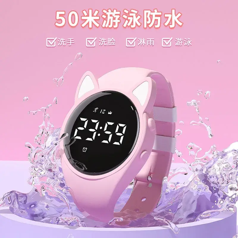 Cute Pink Cat Ear Digital Watch for Girls 2021