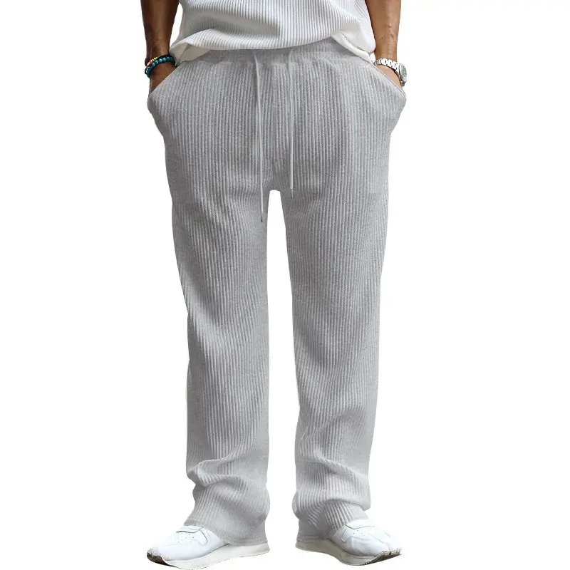 Men's Green Jacquard Wide Leg Pants Drawstring Casual - Image 13