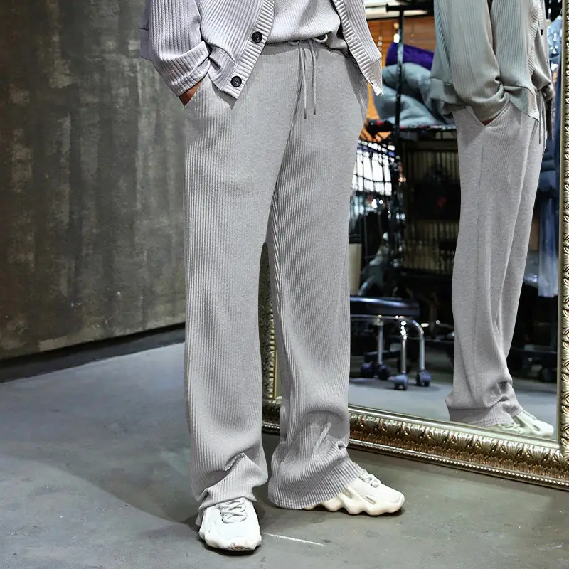 Men's Green Jacquard Wide Leg Pants Drawstring Casual — feature 13