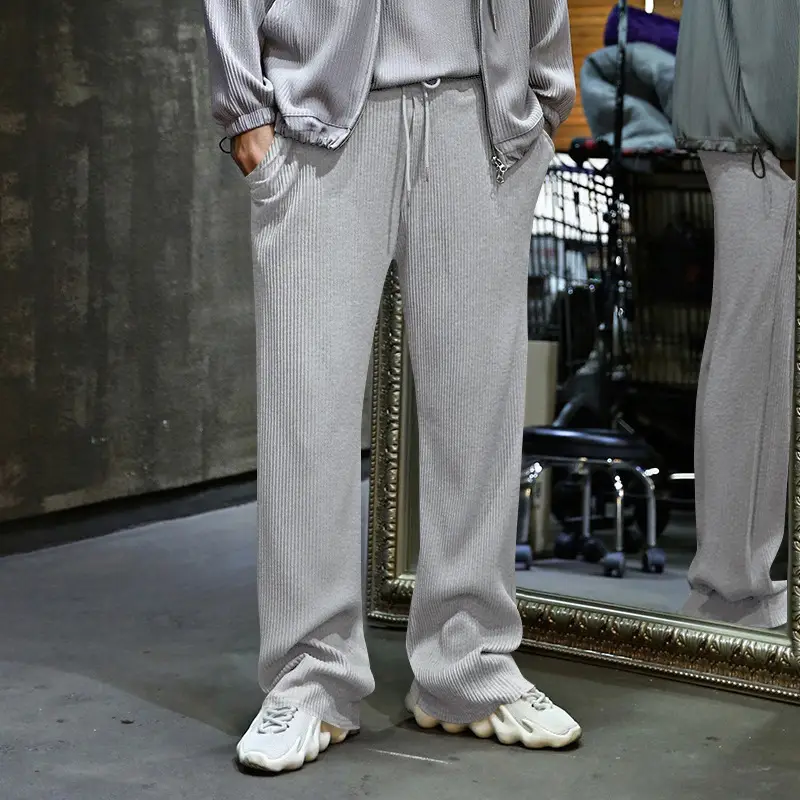 Men's Green Jacquard Wide Leg Pants Drawstring Casual — feature 14