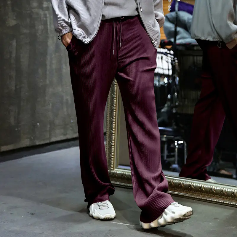 Men's Green Jacquard Wide Leg Pants Drawstring Casual — feature 19