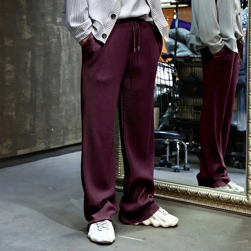 Men's Green Jacquard Wide Leg Pants Drawstring Casual — feature 20