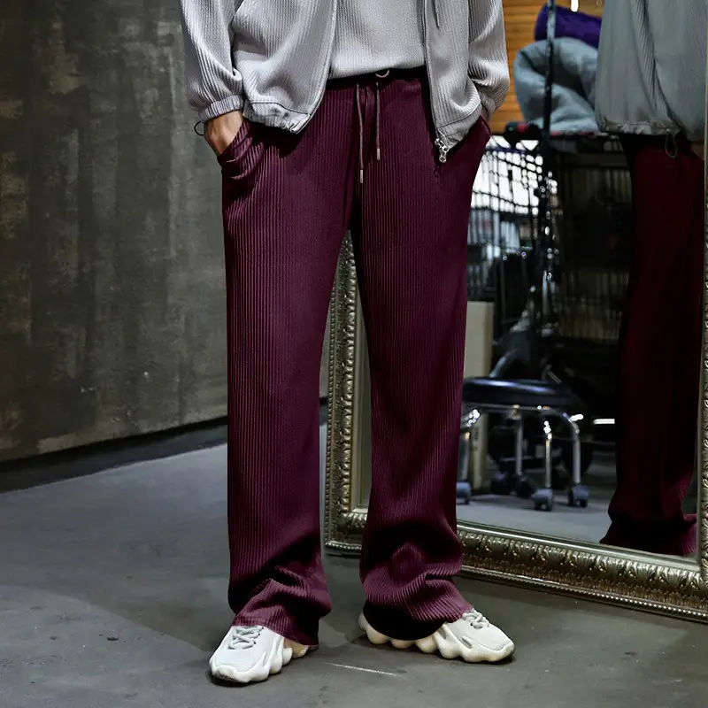 Men's Green Jacquard Wide Leg Pants Drawstring Casual — feature 21