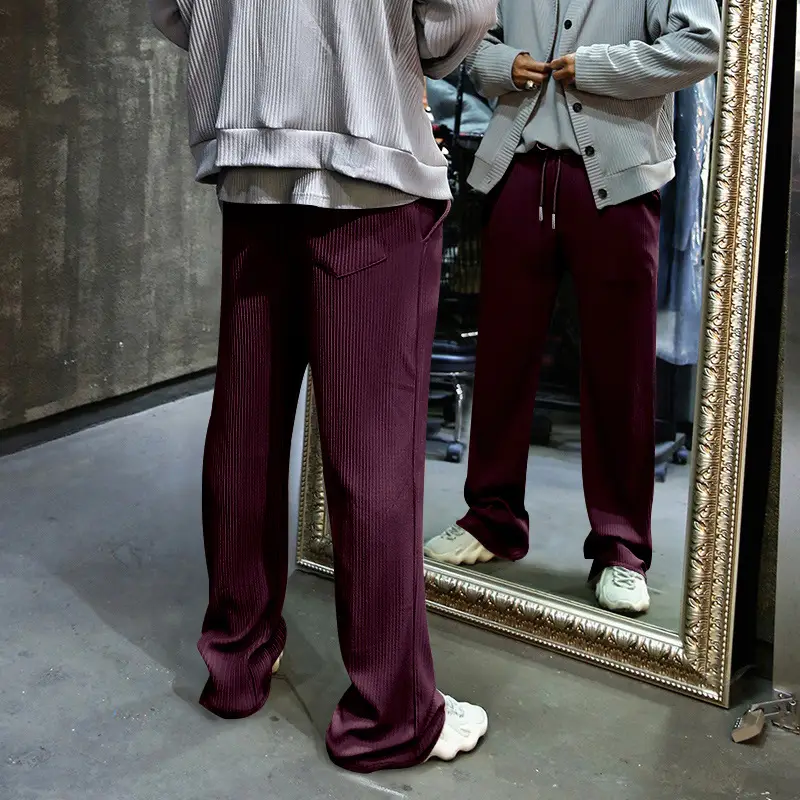 Men's Green Jacquard Wide Leg Pants Drawstring Casual — feature 22