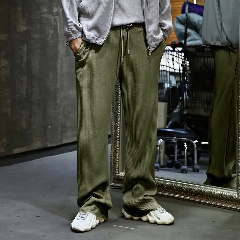 Men's Green Jacquard Wide Leg Pants Drawstring Casual — feature 28