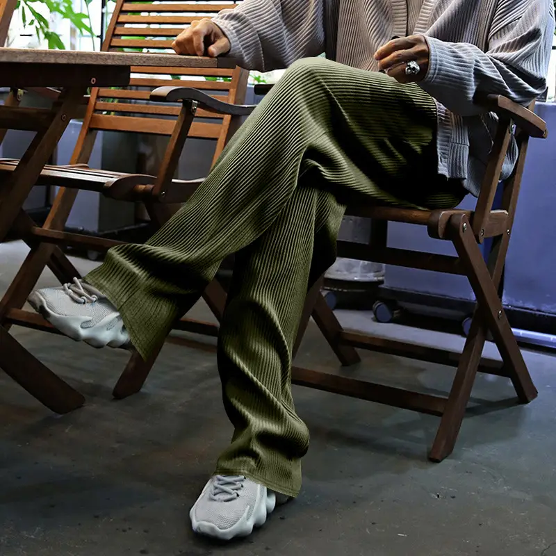 Men's Green Jacquard Wide Leg Pants Drawstring Casual — feature 30