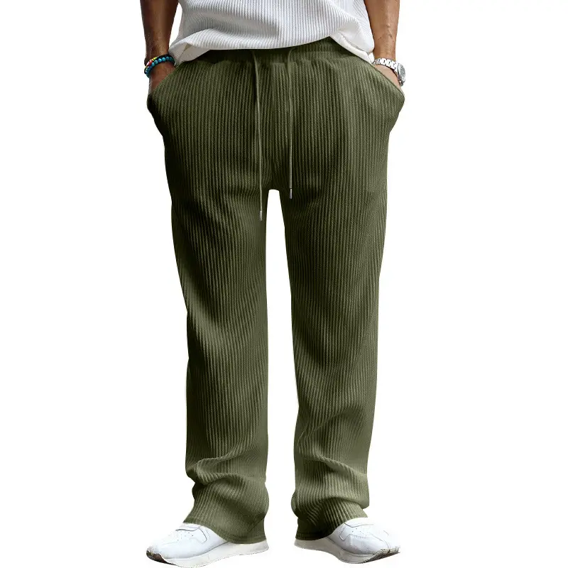 Men's Green Jacquard Wide Leg Pants Drawstring Casual — feature 31