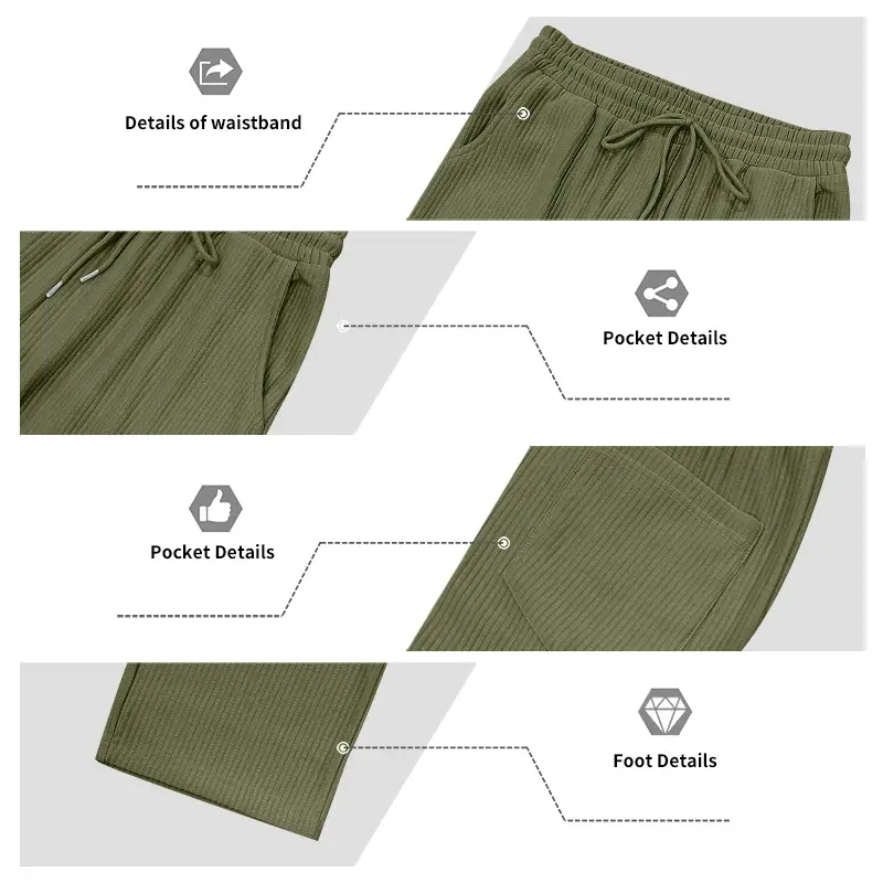 Men's Green Jacquard Wide Leg Pants Drawstring Casual — feature 32