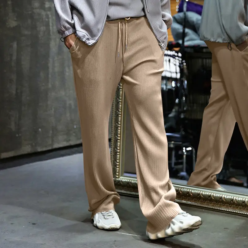 Men's Green Jacquard Wide Leg Pants Drawstring Casual — feature 33