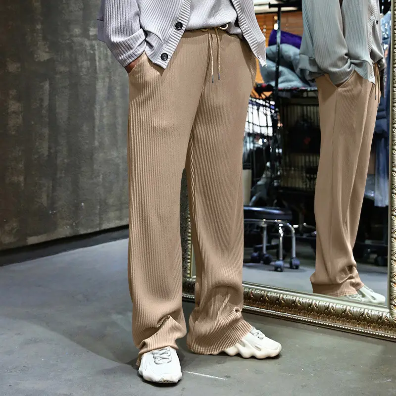 Men's Green Jacquard Wide Leg Pants Drawstring Casual — feature 34
