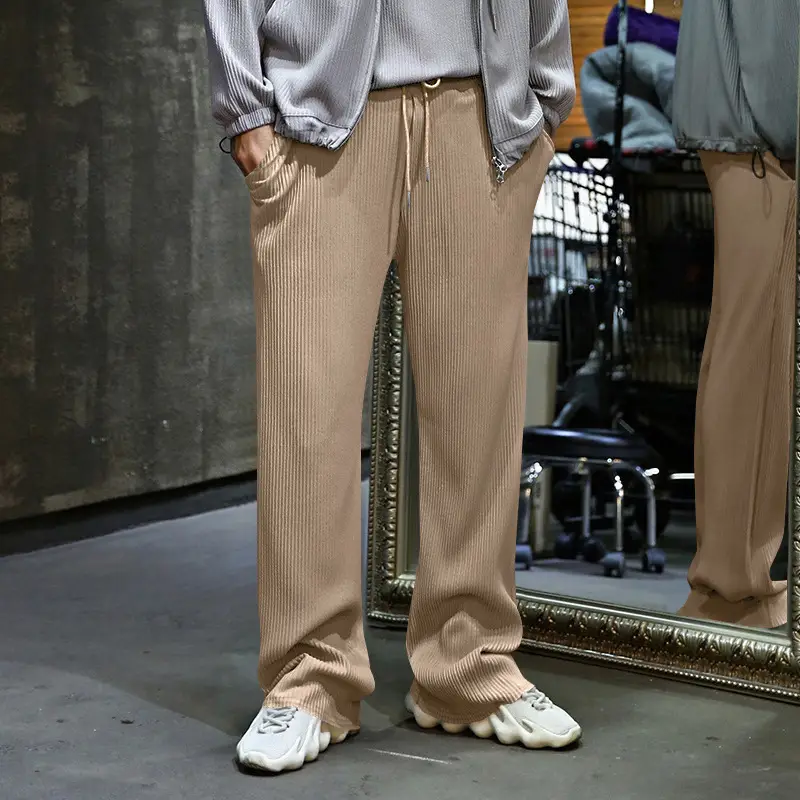 Men's Green Jacquard Wide Leg Pants Drawstring Casual — feature 35