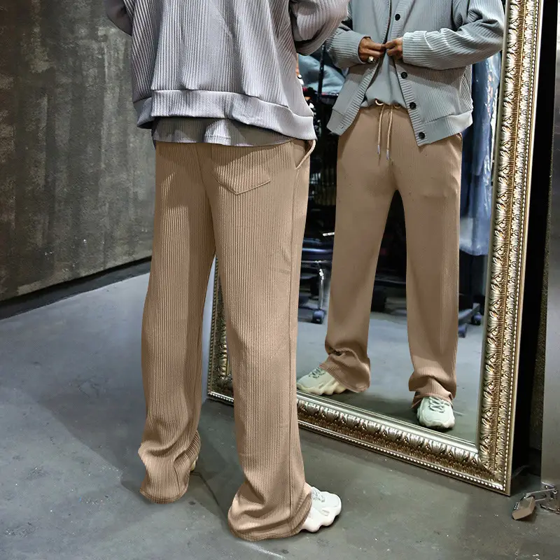 Men's Green Jacquard Wide Leg Pants Drawstring Casual — feature 36