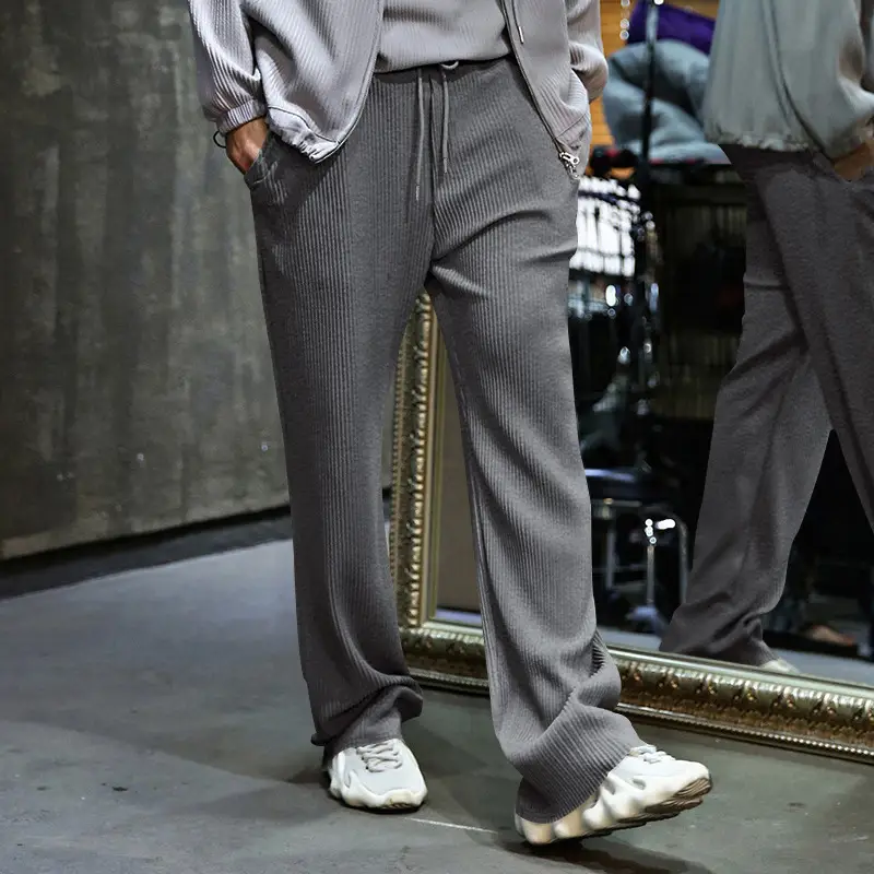 Men's Green Jacquard Wide Leg Pants Drawstring Casual — feature 40