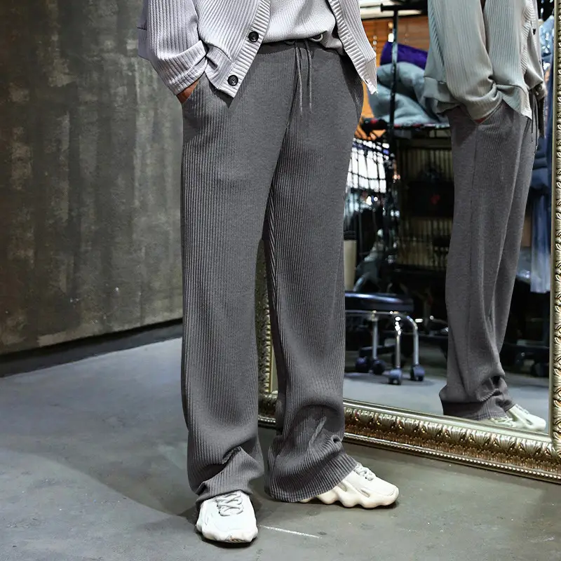 Men's Green Jacquard Wide Leg Pants Drawstring Casual — feature 41