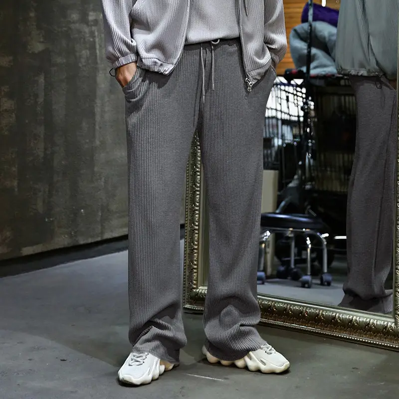 Men's Green Jacquard Wide Leg Pants Drawstring Casual — feature 42