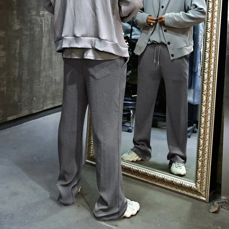 Men's Green Jacquard Wide Leg Pants Drawstring Casual — feature 43