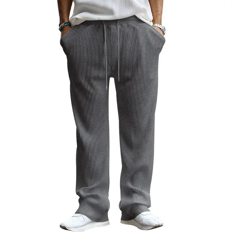 Men's Green Jacquard Wide Leg Pants Drawstring Casual — feature 45