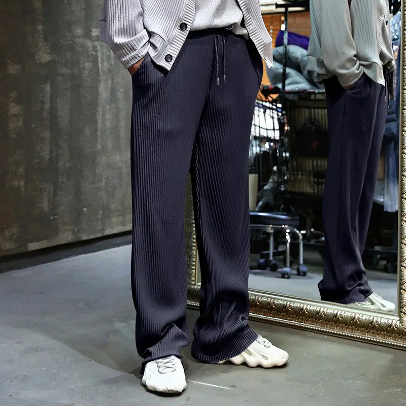 Men's Green Jacquard Wide Leg Pants Drawstring Casual — feature 5