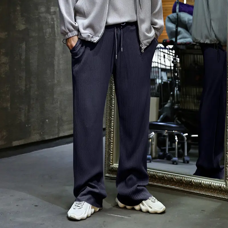 Men's Green Jacquard Wide Leg Pants Drawstring Casual — feature 6