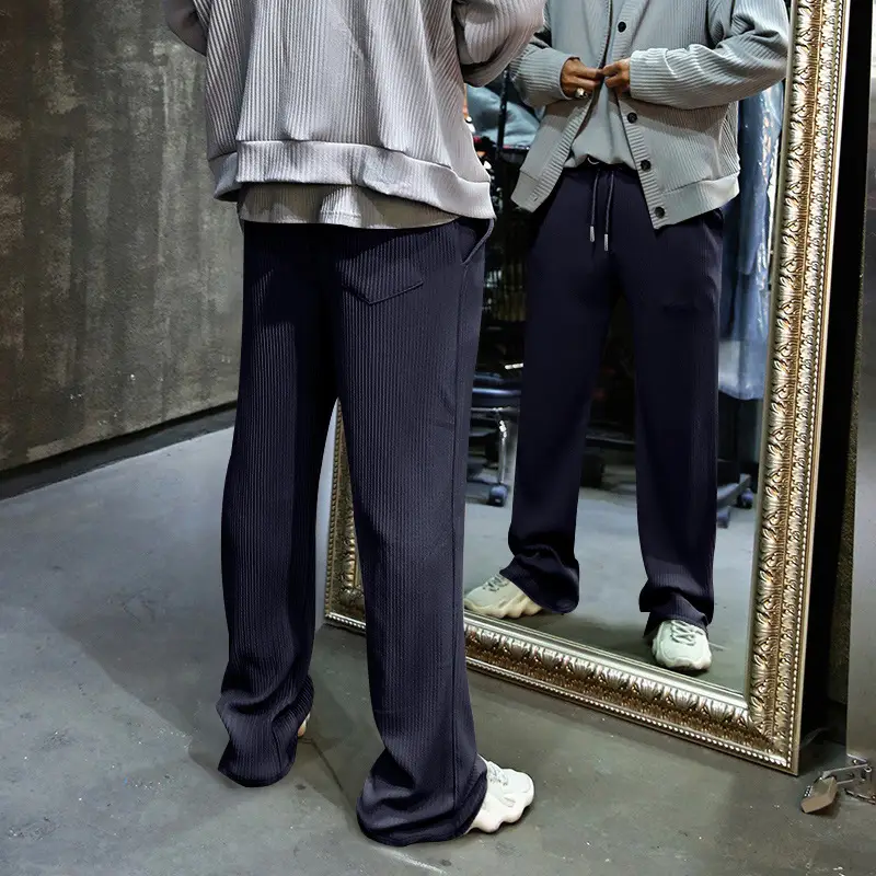 Men's Green Jacquard Wide Leg Pants Drawstring Casual — feature 7