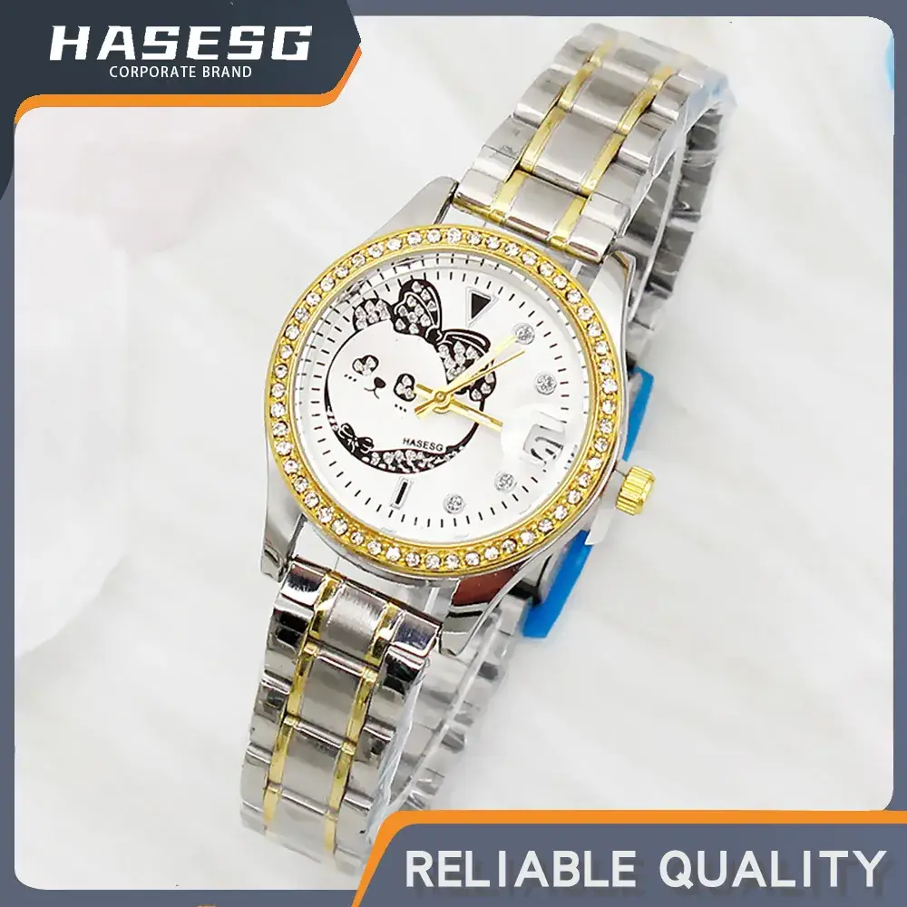 Women's 24K Gold Dial Waterproof Watch with Diamond Bezel - Image 8