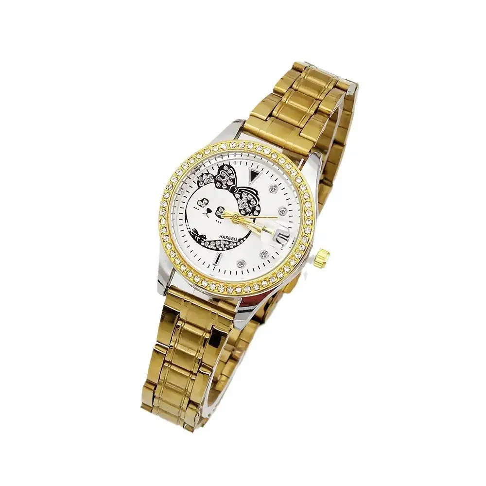 Women's 24K Gold Dial Waterproof Watch with Diamond Bezel - Image 9