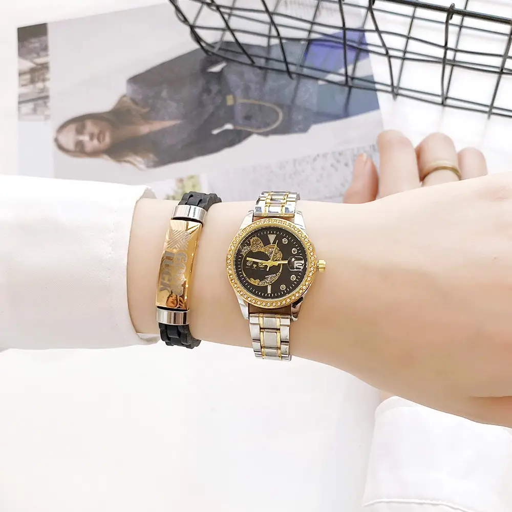 Women's 24K Gold Dial Waterproof Watch with Diamond Bezel — feature 17