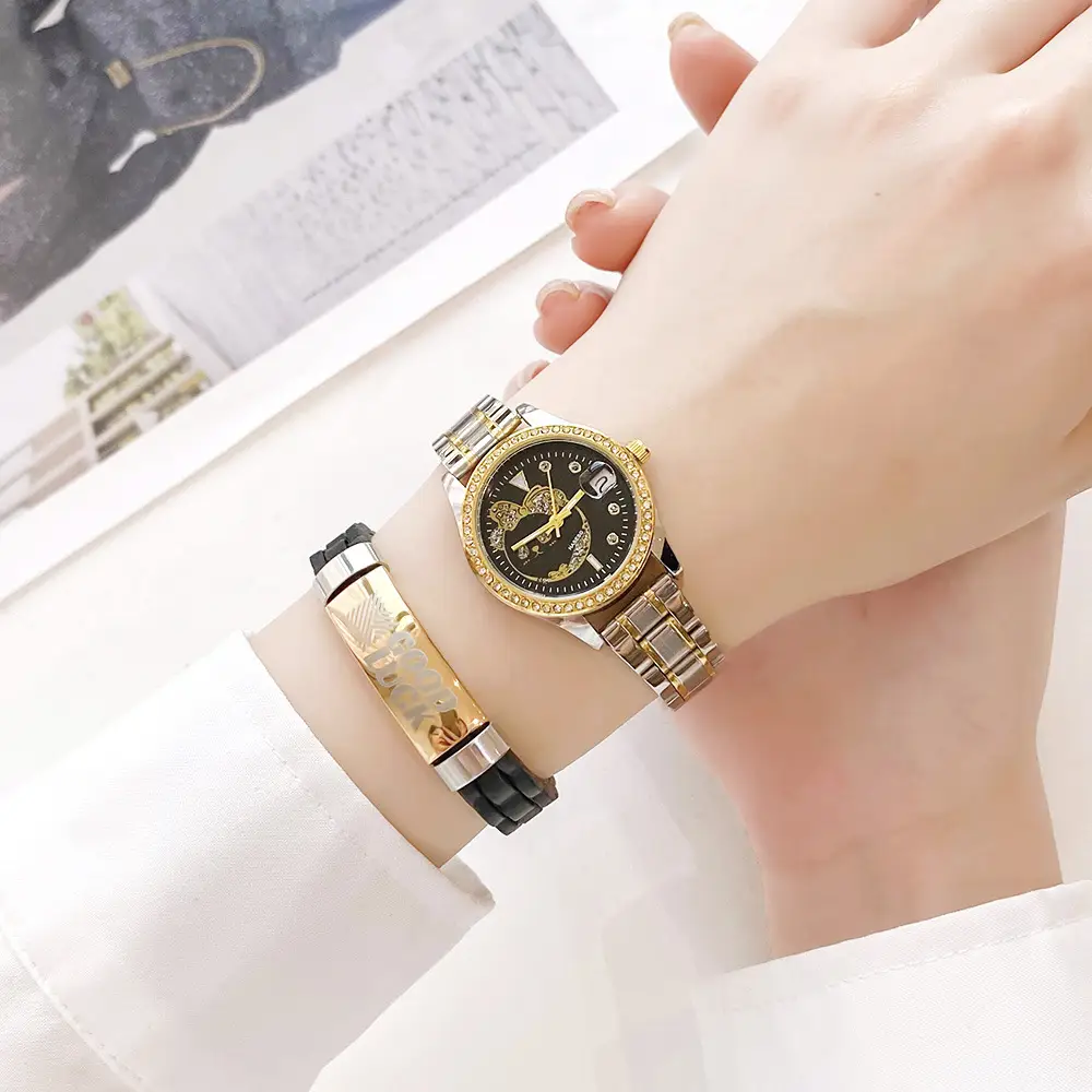 Women's 24K Gold Dial Waterproof Watch with Diamond Bezel — feature 18