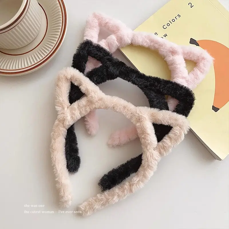 Cute Cat Ears Headband for Women Winter Plush White - Image 11