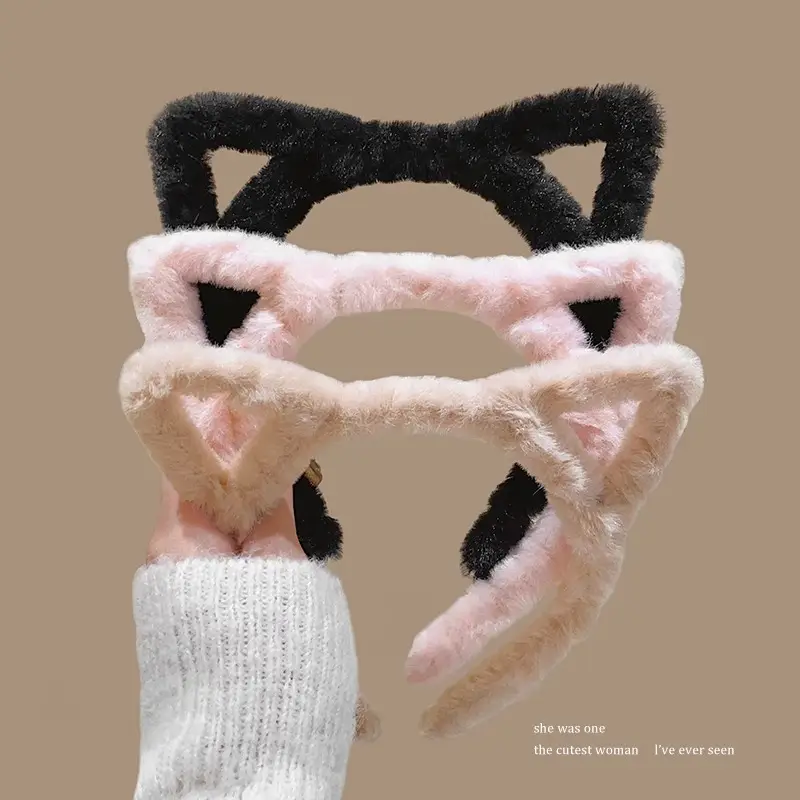 Cute Cat Ears Headband for Women Winter Plush White - Image 12