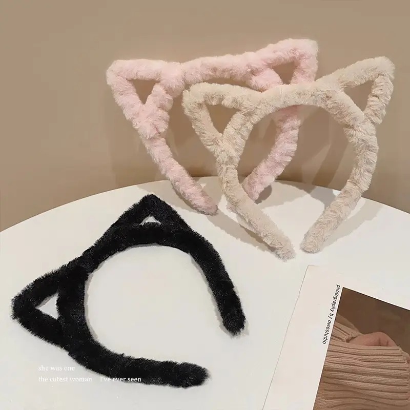 Cute Cat Ears Headband for Women Winter Plush White - Image 13
