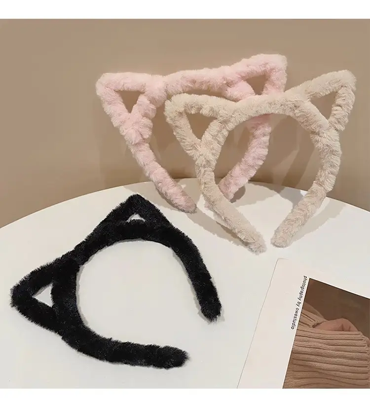 Cute Cat Ears Headband for Women Winter Plush White — feature 11
