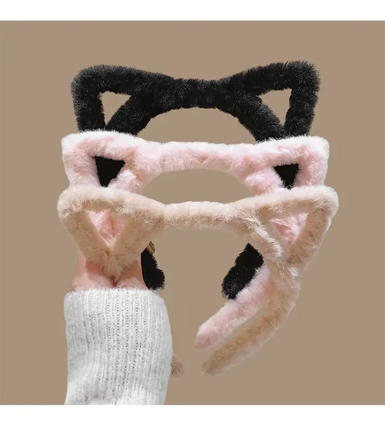 Cute Cat Ears Headband for Women Winter Plush White — feature 4