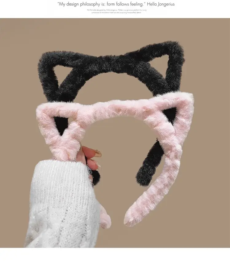 Cute Cat Ears Headband for Women Winter Plush White — feature 9