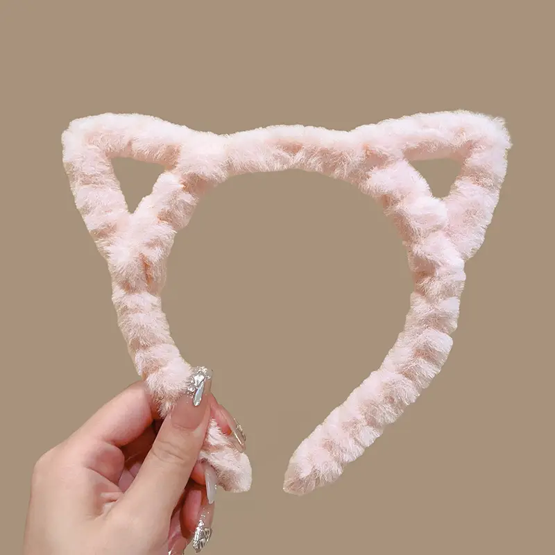 Cute Cat Ears Headband for Women Winter Plush White - Image 2