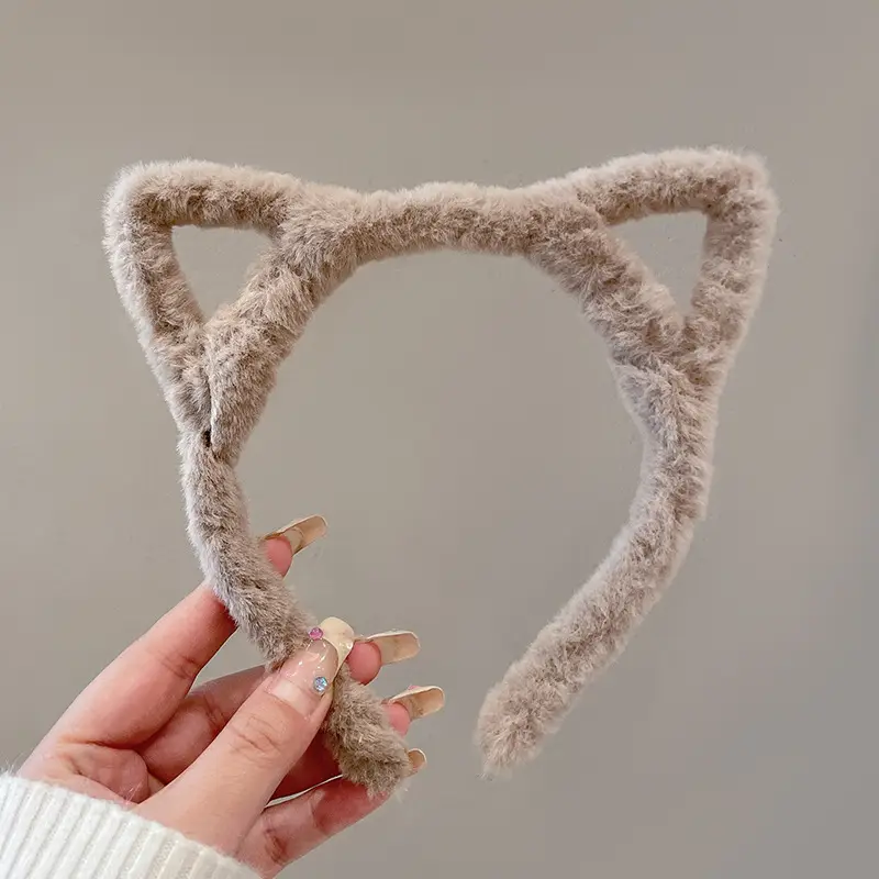 Cute Cat Ears Headband for Women Winter Plush White - Image 4