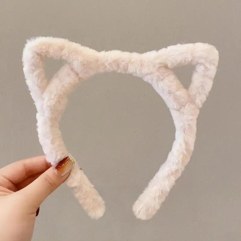 Cute Cat Ears Headband for Women Winter Plush White - Image 5