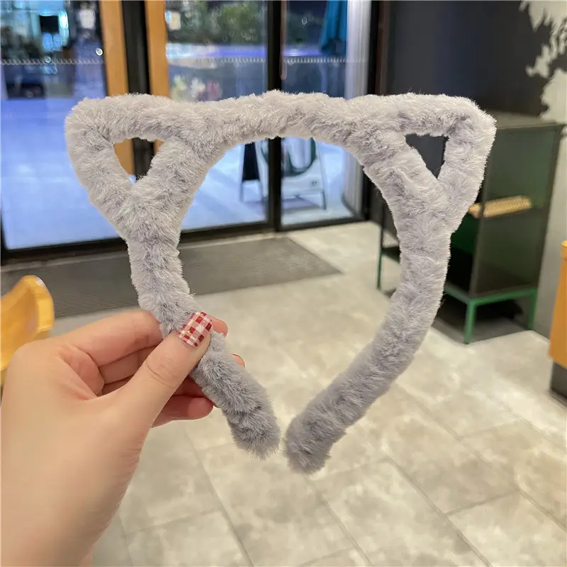 Cute Cat Ears Headband for Women Winter Plush White - Image 9